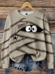 EMERY ROSE Plus Size Women Funny Ghost Print SweatshirtIn Fall/Winter - Multicolor - View 3