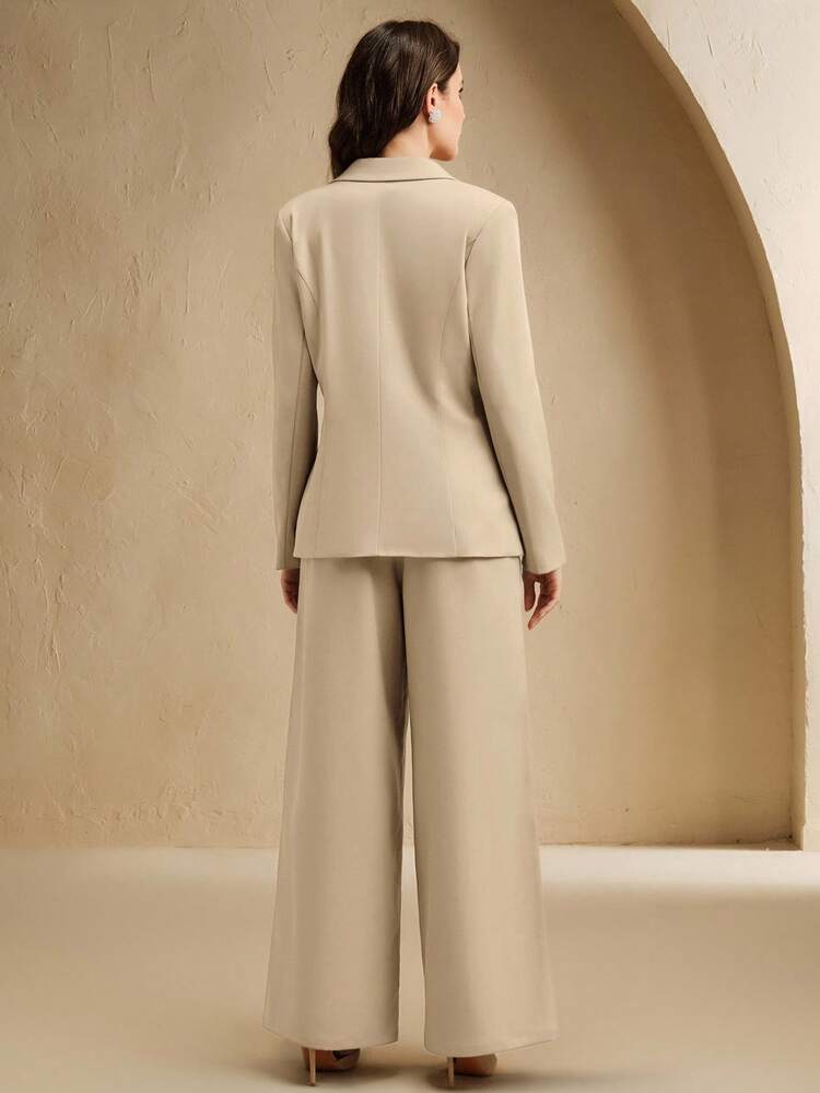 Ensemble de costume femme premium à col en V, manches longues, jambes larges brodées, automne/hiver