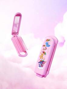 SHEIN X Care Bears 1 chiếc lược gấp gọn họa tiết hoạt hình kèm gương, tiện lợi khi mang theo, phù hợp cho cả nam và nữ, phù hợp cho gia đình, du lịch, đi làm, gấu chia sẻ, gấu cổ vũ, gấu, gấu may mắn, gấu Funshine - Hồng - Xem 2