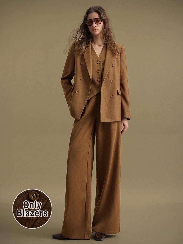Women's Blazer Jacket,Shades Of Brown Herringbone Weave Casual Suit,Summer Business Casual,Office Modern Urban Style Old Money Minimalist Apparel
