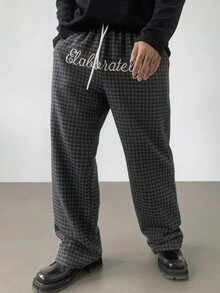DAZY Pantalones de estilo callejero para hombres con bordado de letras y tela a cuadros de colores múltiples, para hombres en otoño - Multicolor - Ver 6