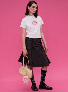 COUREZ Shrunken Short Sleeve Tee With Airbrush Print /Y2K  Women Clothes  Clothes Cute Tops Graphic Tees Going Out Top Spring Clothes - White - View 4