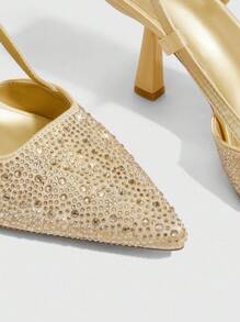 CUCCOO SZL Damen Mode Pumps mit Strass-Verzierung am Riemen und hohem Absatz - Gold - Übersicht 5