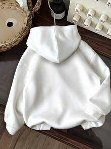 Attitoon Áo hoodie họa tiết chữ New York tối giản, giản dị, áo nỉ dày dáng rộng dành cho nữ, phù hợp với phong cách đường phố mùa thu/đông - trắng - Xem 6