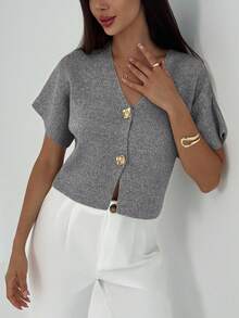 Aloruh 全新简约时尚深 V 领短袖薄款双排扣束腰休闲百搭开衫