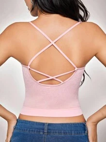 SHEIN 无缝女士豹纹提花吊带背心 - 淺粉色 - 查看 2