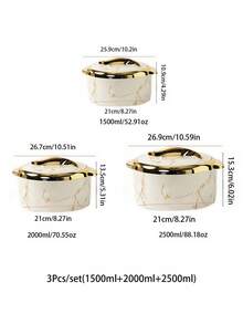 SHEIN 3 件套优雅隔热食物保温套装带盖 - 不锈钢容器，适用于冷热菜肴，非常适合自助餐和火锅 - 白色 - 查看 4