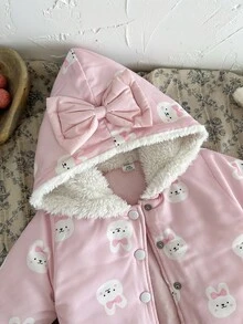 SHEIN 女宝宝休闲可爱兔子印花加厚长袖连帽棉衣，冬季 - 粉色 - 查看 7