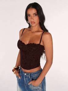 SHEIN BAE Áo hai dây ren gợi cảm, Dự tiệc, Đêm hẹn hò, Đi làm, Áo lót bralette dễ thương, Áo câu lạc bộ gợi cảm, Áo corset, Áo không dây, Áo đi chơi, Áo mùa hè, Áo dễ thương, Mùa hè dành cho phụ nữ, Áo ren - Cà phê nâu - Xem 6