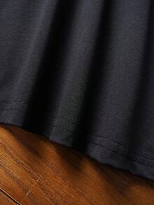 HIMLAND Men Letter Graphic Contrast Trim Polo Shirt - Black - View 5