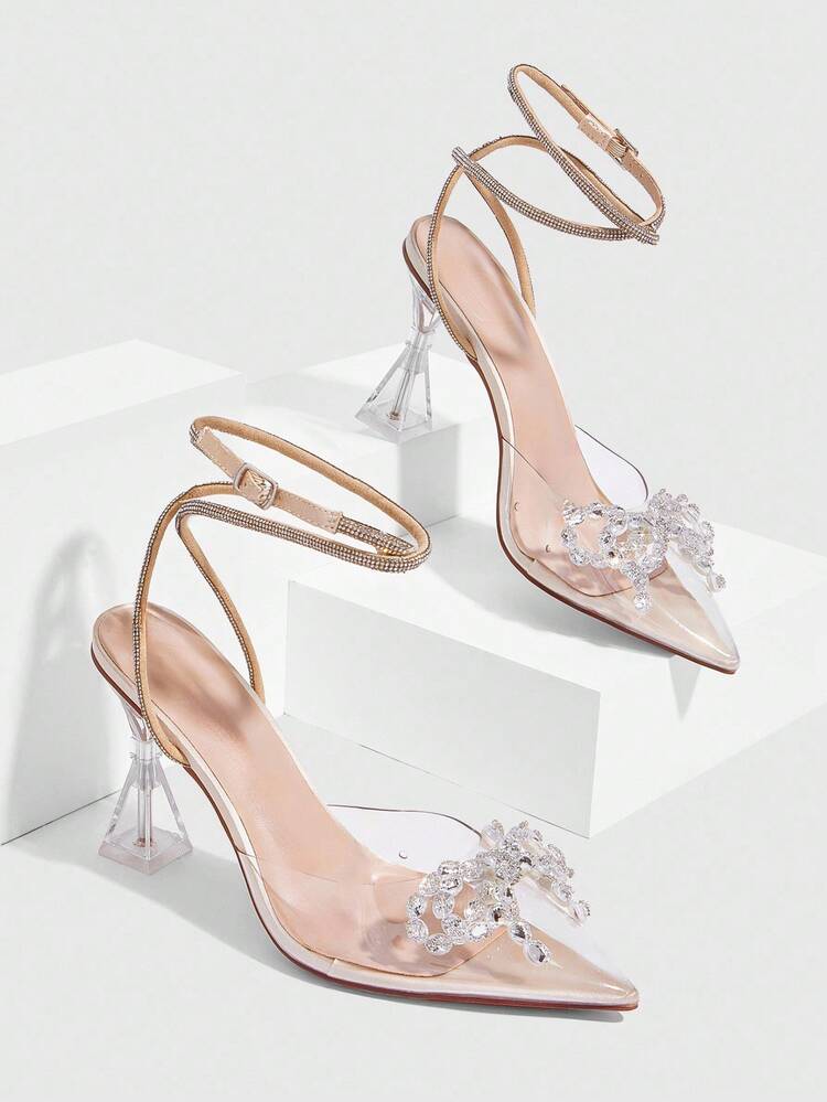 CUCCOO SZL Fashionable & Elegant Transparent Crystal Decorated High Heel Pumps For Christmas Spring Shoes