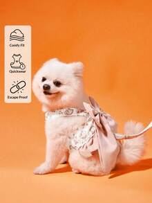 Zazumi Japanese Style 3-In-1 Leash & Harness Bowknot Design For Dogs, Suitable For Poodle & Teddy Breeds