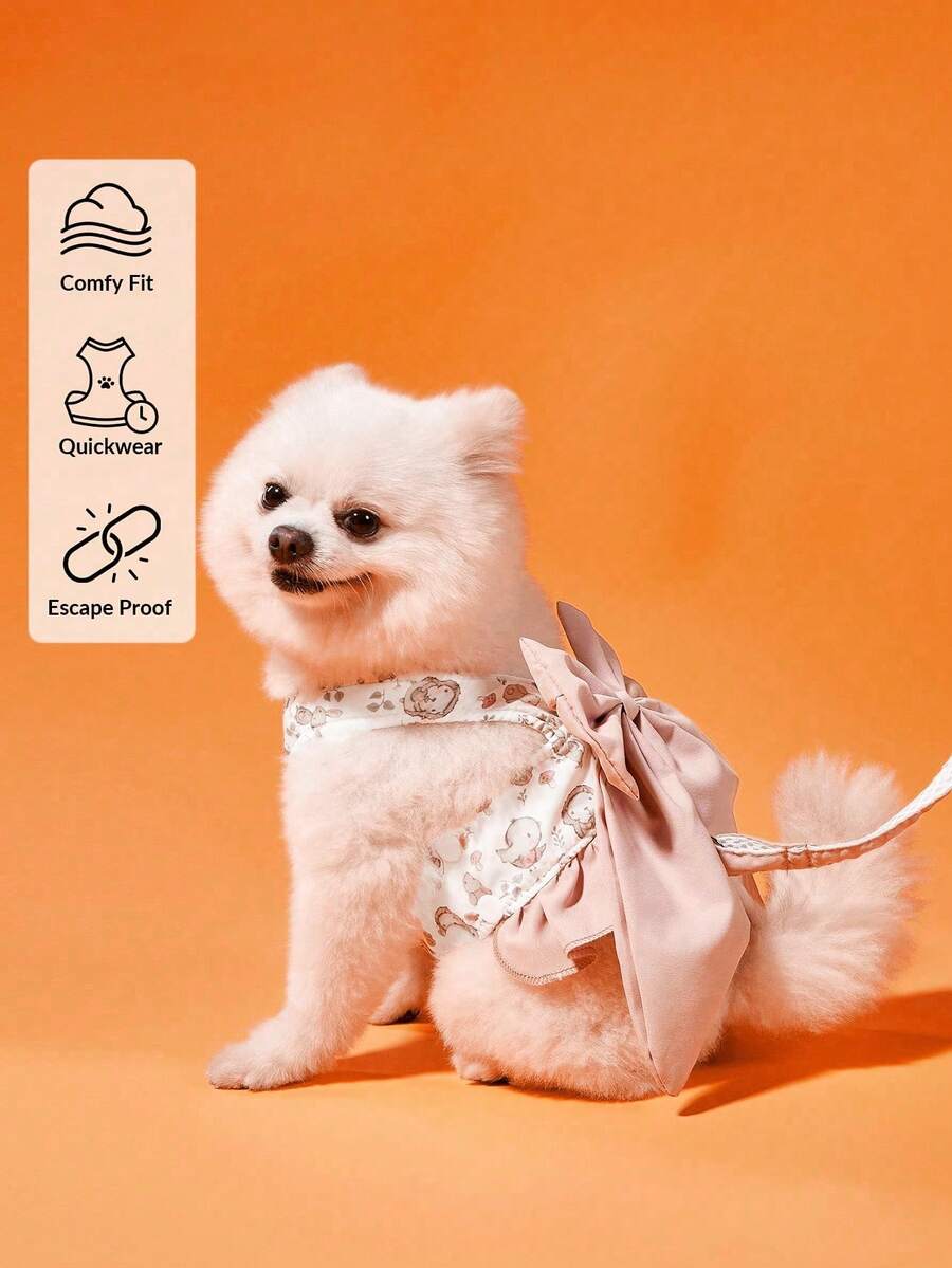 Zazumi Japanese Style 3-In-1 Leash & Harness Bowknot Design For Dogs, Suitable For Poodle & Teddy Breeds