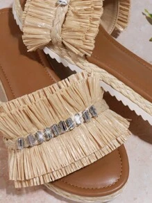 SHUZIA Women's Fashionable Fringe Flat Sandals - Beige - View 3