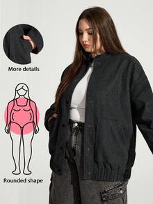 Enliva Plus Size Loose Jacket With Pocket Details And Dropped Shoulders Winter Fall Autumn/Autumn /Winter