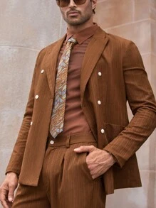 Manfinity BRENVOR Bộ vest nam 2 hàng khuy thường ngày, phong cách Old Money - màu nâu - Xem 6