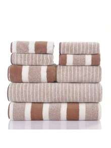 SHEIN Bộ 8 khăn tắm sọc, chất liệu vải nỉ san hô kiểu dáng đơn giản, nhanh khô và thấm nước, thích hợp dùng cho khăn tắm trong phòng tắm gia đình, khách sạn và tiệm spa - nhiều màu - Xem 3