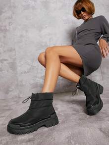 SHUZIA Drawstring Lug Sole Boots - Black - View 6