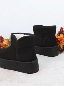 SHUZIA Women's Versatile Faux Suede Slip On Lug Sole Ankle Booties For Warm - Black - View 6