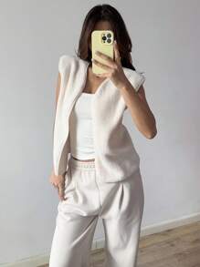 Flirla Casual Solid Color Vest Jacket, Autumn/Winter - Beige - View 6