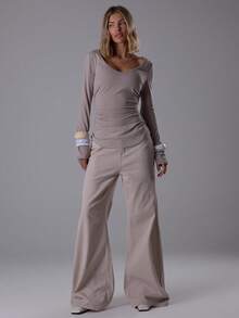 MUSERA ملابس علوية بأكمام طويلة وياقة على شكل حرف V فضفاض، أنيق للخروج ليلاً في فصل الخريف والربيع، جذاب وأنيق، ملائم للشارع والعطلات - رمادي - مشاهدة 5