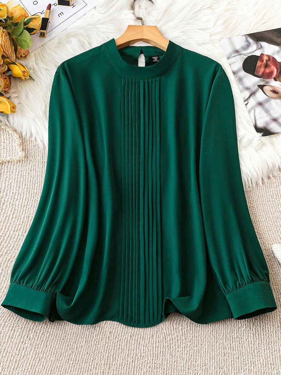 SHEIN CURVE+ Áo cánh thời trang đa năng màu trơn cỡ lớn cho nữ, thích hợp mặc đi làm hàng ngày, mặc ở nhà thường ngày, thon gọn và thanh lịch - màu xanh lá - Xem 1