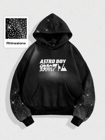 Astro Boy X ROMWE Street Life Men's Cartoon Figure Graphic Black Pullover Hoodie