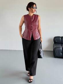 Firerie Áo vest nữ thanh lịch màu đỏ có nút kim loại, trang trí kim loại, áo khoác mỏng mới mùa hè kiểu Pháp - Đỏ - Xem 6