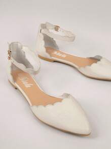 Faux Leather Pointy Toe Slip On Flats - Beige - View 4
