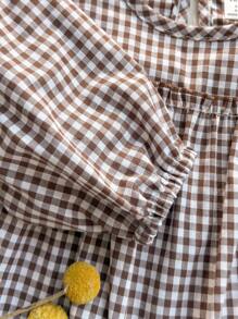 SHEIN 1pc Baby Girls Plaid Jumpsuit, Round Neck Long Sleeve Jumpsuit, Retro Fashion Versatile Casual, Suitable For Daily Wear, New Autumn Collection Fall Winter - Coffee Brown - View 3