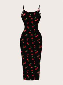 SHEIN EZwear Váy thường ngày họa tiết quả anh đào cỡ lớn - Nhiều màu - Xem 4