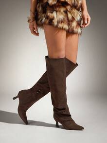 SHUZIA Women's Glamorous Sexy Pointed Toe Kitten Heel Over-Knee Boots For Christmas