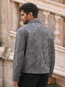 HIMLAND Men's Casual PU Leather Lapel Jacket, Fashionable Men Leather Jacket Grey Jacket Men Grey Leather Jacket Men Grey Leather Jacket Gray Leather Jacket Men , Fall Winter - Grey - View 3