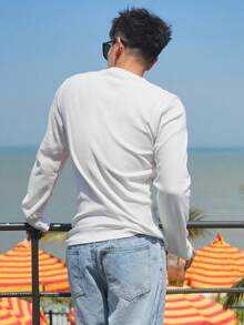 DAZY Camiseta de manga larga de cuello redondo blanca para hombre, para el otoño - Blanco - Ver 2