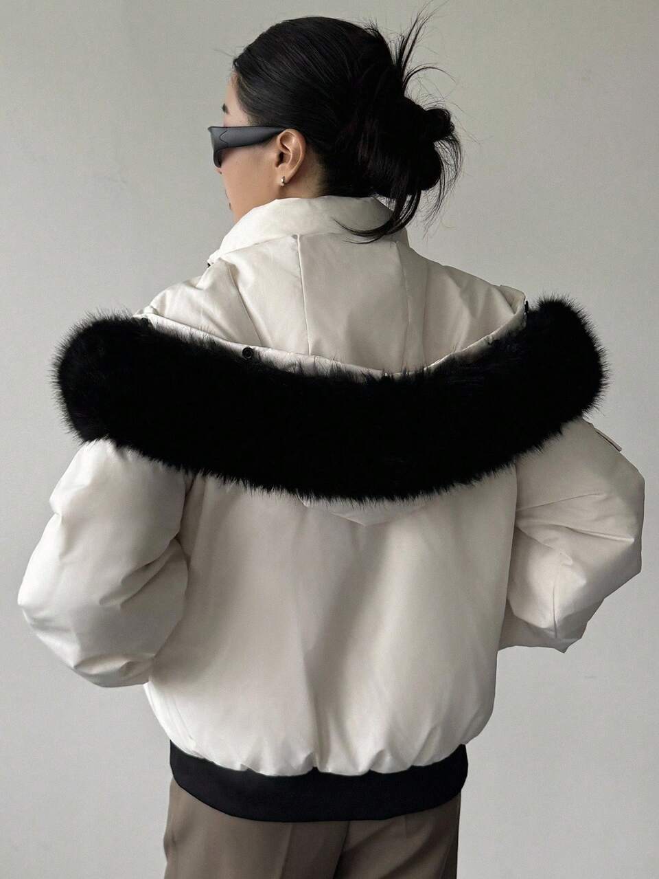 Color Block Hooded Faux Fur Collar Women's Winter Jacket Women Coats