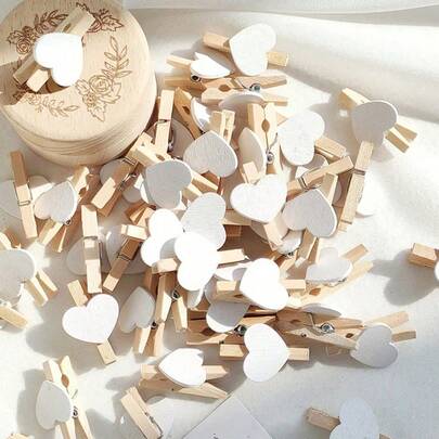 10/20/50PCS Heart-Shaped Wooden Clothespins,Wooden Clips For Photo Clips , Mini Decorative Wooden Pegs, For Crafts, Drying Clothes, Photo Folder, Wedding Party Favors, Hanging Postcards, DIY Decor, Clothes Pins, Family Wedding Valentine's Day Decoration Stationery Decoration, Useful Gadgets