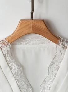 女士玫瑰花边裹身长袖衬衫，休闲夏装 - 白色 - 查看 3