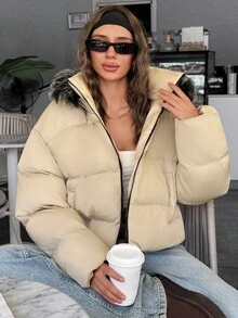 Women, Winter, Autumn, Long Sleeve, Short Length, Pocket, Puffer Jacket Women Winter Clothes Oversized Jacket Outerwear Women Fur Hood Puffer Jacket Oversized Puffer Jacket