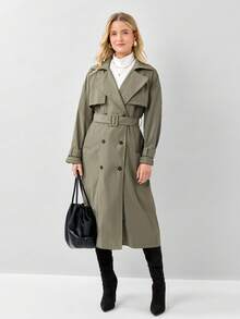 Miaspire Medellånga anti-rynktyg trenchcoat för kvinnor, vår/höst - Armé Grön - Visa 6