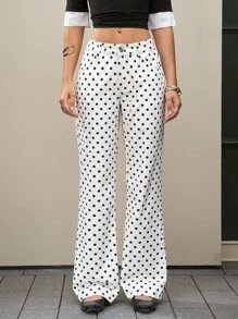 Jeanoix 女式波点图案口袋喇叭裤休闲百搭牛仔裤 - 白色 - 查看 3