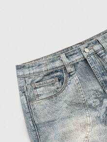 ROMWE MEN Street Life 男士休闲纽扣口袋喇叭裤 - 藍色 - 查看 3