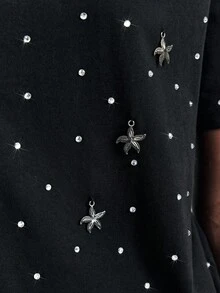 Maija Women's Casual Crew Neck Short Sleeve T-Shirt With Starfish Decor, Summer Studded Top Sparkle Top Going Out Tops Women Office Outfits For Women Basic Tops For Going Out  Going Out Tops Women Going Out Tops Going Out Outfits Tops For Going Out Sequin  Halloween Halloween Clothes Halloween Clothes Women Halloween Clothes Women - Black - View 7