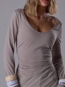 MUSERA ملابس علوية بأكمام طويلة وياقة على شكل حرف V فضفاض، أنيق للخروج ليلاً في فصل الخريف والربيع، جذاب وأنيق، ملائم للشارع والعطلات - رمادي - مشاهدة 2