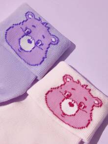 SHEIN X Care Bears 4 Pairs Cotton Soft & Breathable Moisture-Wicking Babys Mid-Calf Socks Cute Cartoon Bears Pattern Infant Crew Socks Unisex For Boys & Girls All Seasons All-Match - Multicolor - View 7