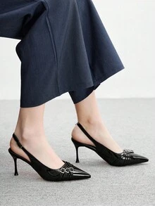 CUCCOO BIZCHIC Zapatos de tacón alto de mula de mujer con punta afilada, tacón de aguja, correa trasera negra, correas múltiples, moda versátil para ir al trabajo