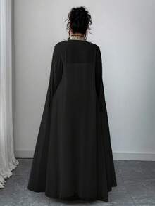 Cravure Plus Size Women's Embellished Long Sleeve Robe And Dress Elegant 2 Pieces Set Fall Cloth For Women