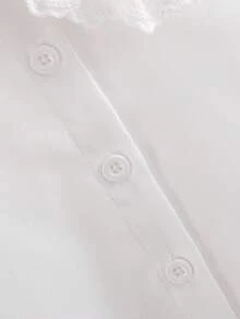 SHEIN Blusa de manga larga con cuello Peter Pan y adorno de encaje, de estilo sencillo y elegante, para niña bebé, adecuada para la escuela y el uso diario