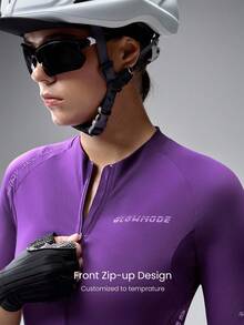 GLOWMODE Saddle Up Quick-Dry Short-Sleeve Waist Length Front Zipper Multi-Pocket Non-Slip Strips Cycling Biking Jersey Gym Training Workout - Violet Purple - View 3