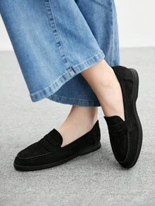CUCCOO BIZCHIC 女士时尚黑色绒面舒适休闲乐福鞋，适合通勤、户外、购物、工作、日常穿着 - 黑色 - 查看 6