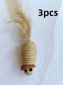 1/2/3pcs Sisal Rope And Bite-Resistant Cat Toys, Mouse-Shaped Cat Bite Toys With Feather Tails, Cat Interactive Toys.Mother's Day